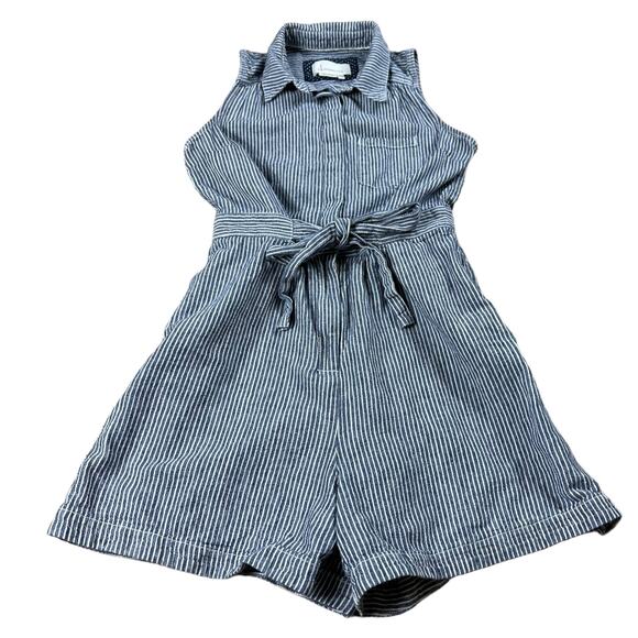 ANTHROPOLOGIE Blue White Striped Shorts Romper Women's Size 0 Nautical Preppy - Picture 1 of 9